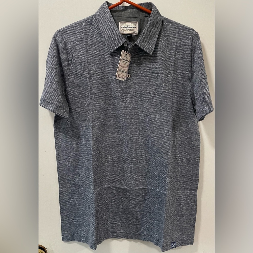 Flag & Anthem Men's Navy Short Sleeve Polo Shirt Striped Pattern Size Medium NWT